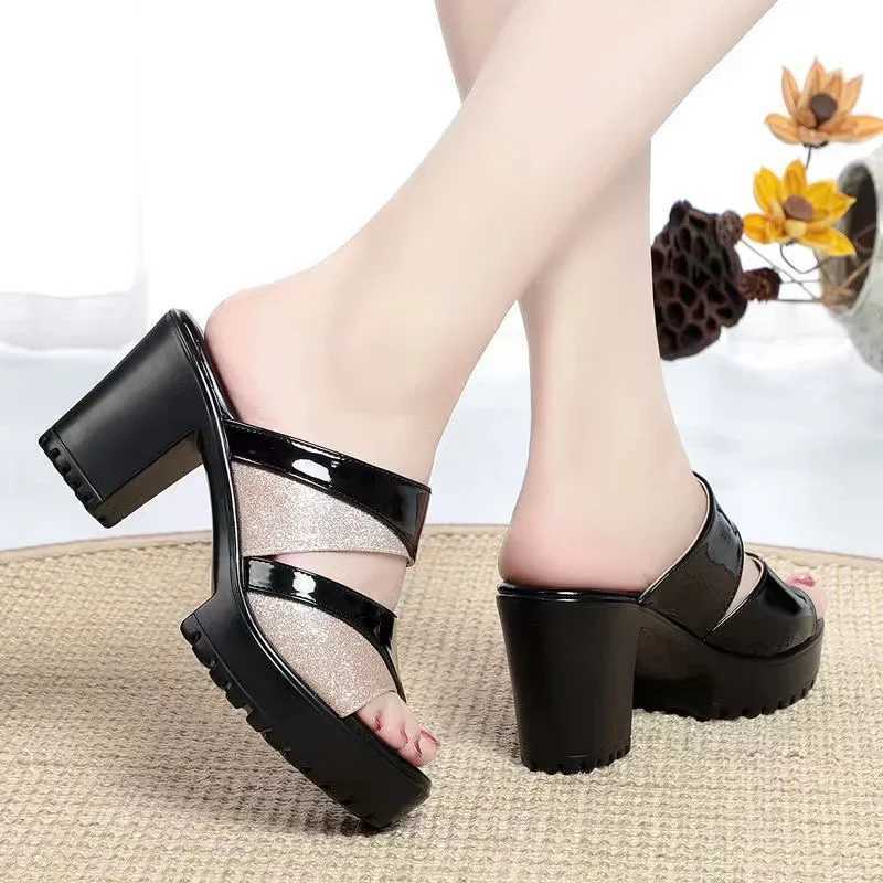 Summer Womens Shoes Thick Soled Thick Heel Slippers Open Toe High Heels Womens Outdoor Dress Party Womens High Heel SandalsXJ250207