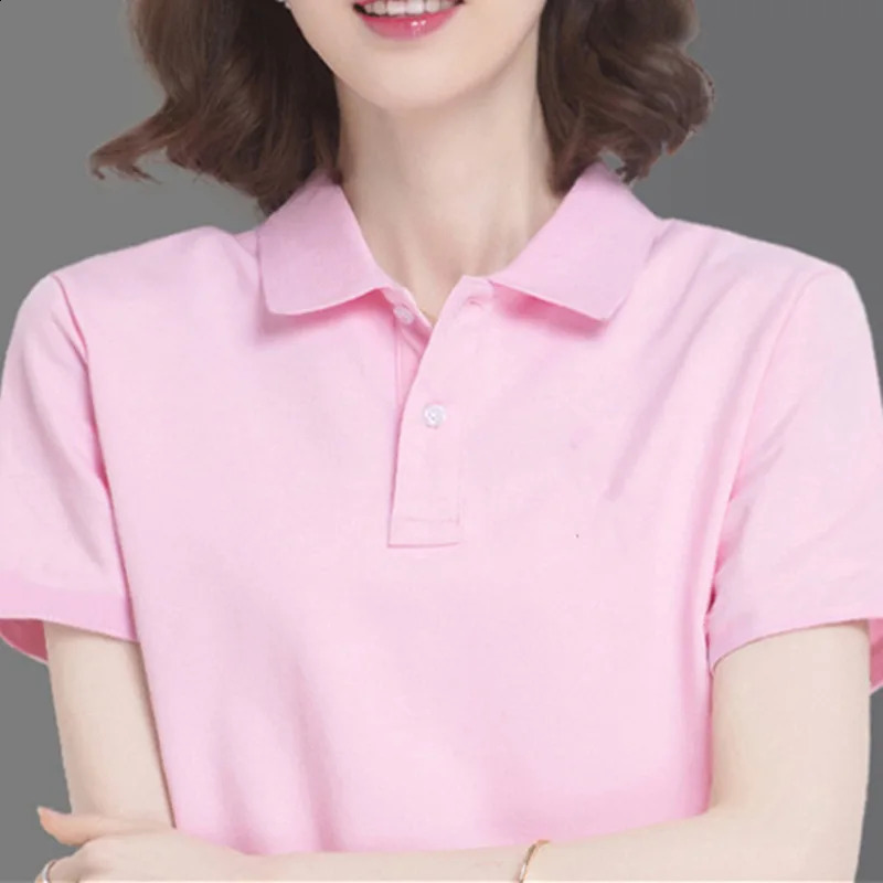 Summer solid color college style sports polo shirt female student class uniform shirt collar short sleeved T-shirt for wo 250207