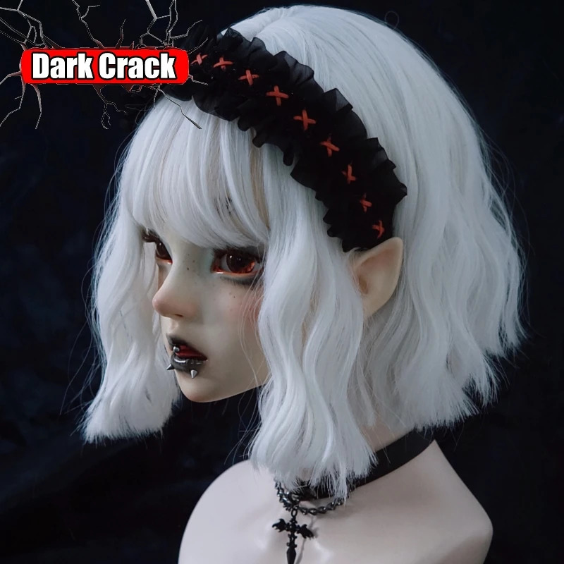 Y2k Harajuku Gothic Punk Lolita Spicy Girls Womens Headwear Original Handmade Leaf Border Black Red Headband Hair Hoop 250207