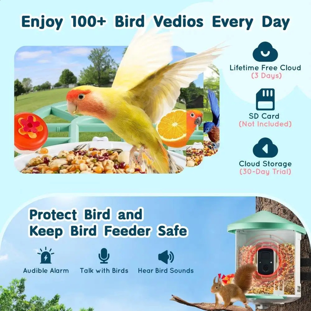 2K HD Smart Bird Feeder with AI Camera - Automatic Bird Species Identification and Capture 250207