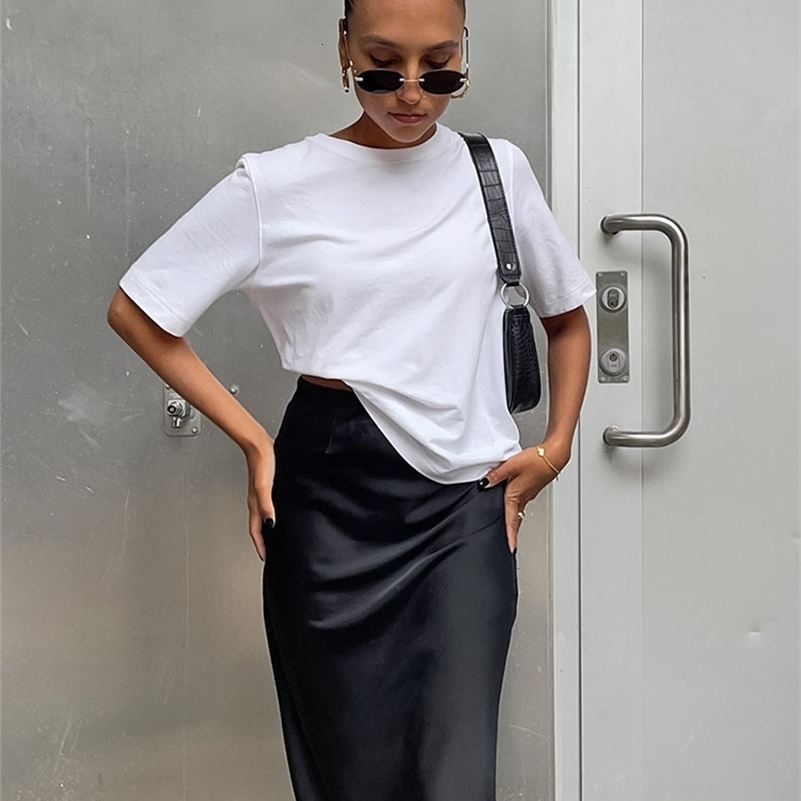 Elegant Satin Black Trumpet Skirts Fashion Slim High Waist Skirts Women Female Solid Office Long Skirt Spring Summer 250206