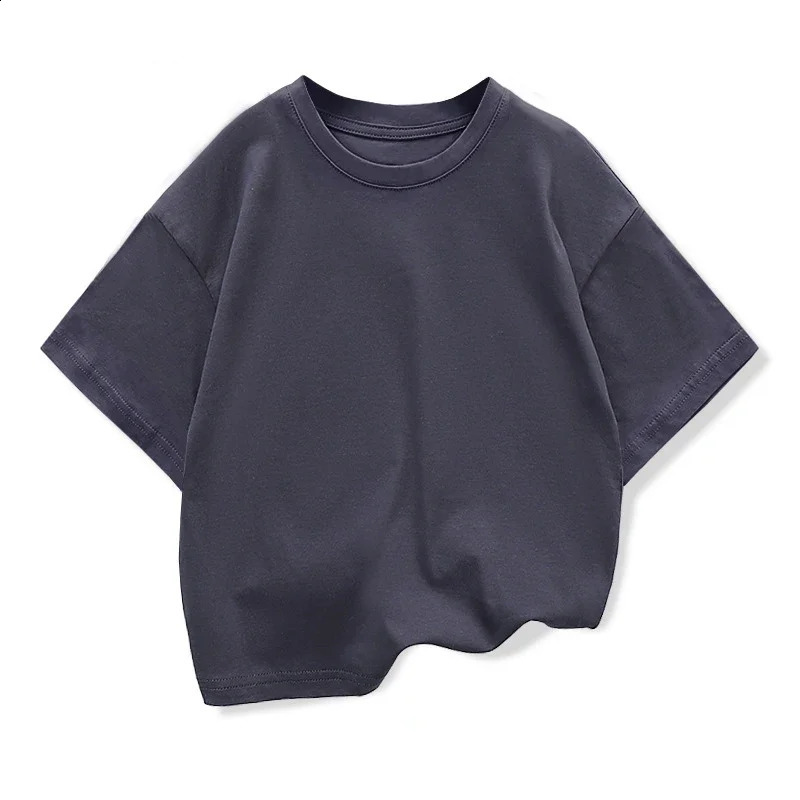 Kids Dropped Shoulder Short-sleeved T-shirt Summer Pure Cotton Round Neck Loose Bottoming Shirt Student Sportswear 2-10Y 250207