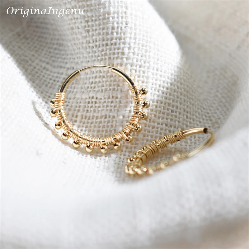 20MM Hoop Earrings 14K Gold Filled Gold Beads Earrings Minimalism Gold Jewelry Brincos Pendientes Boho Earrings 250207