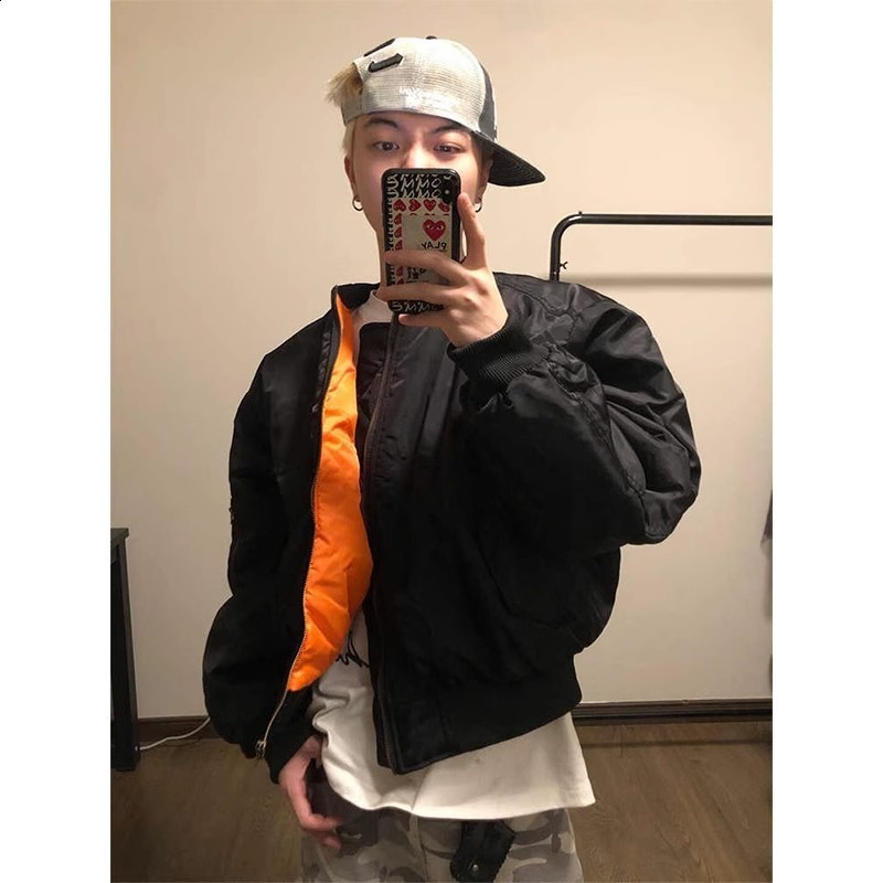 Bomber Orange Pilot Jacket Cotton Mens AutumnWinter Short Hardman American Baseball 250207