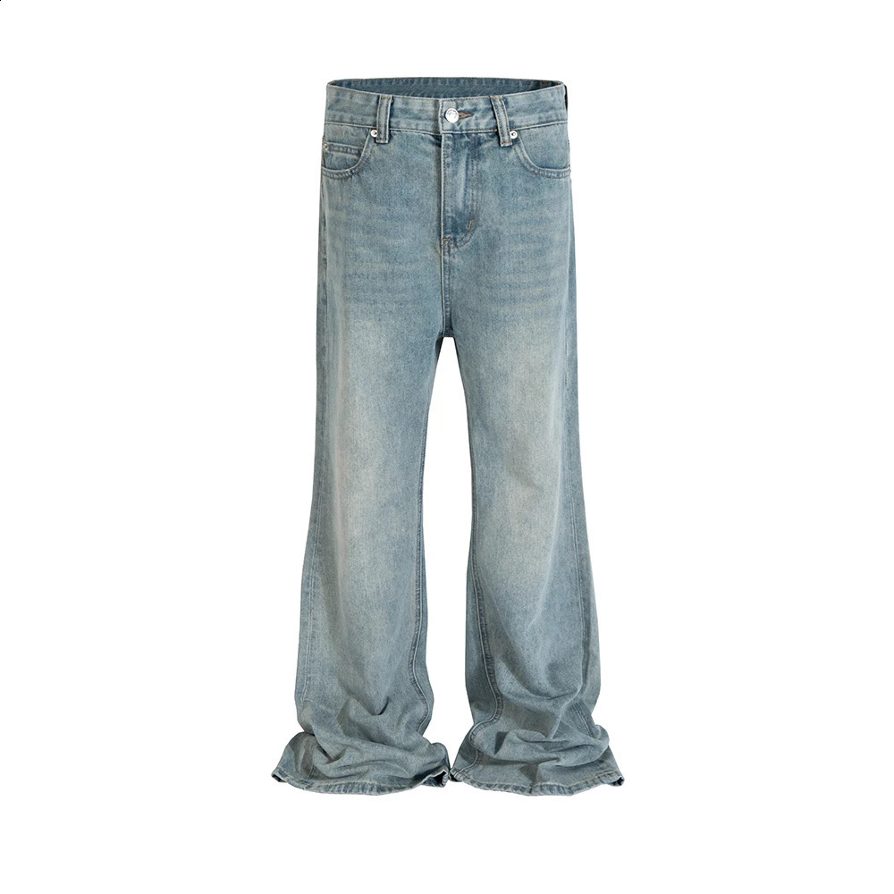 Vintage Washed Blue Solid Boot Cut for Men and Women Straight Baggy Denim Trousers Ropa Hombre Loose Casual Flare Jeans Pants 250206