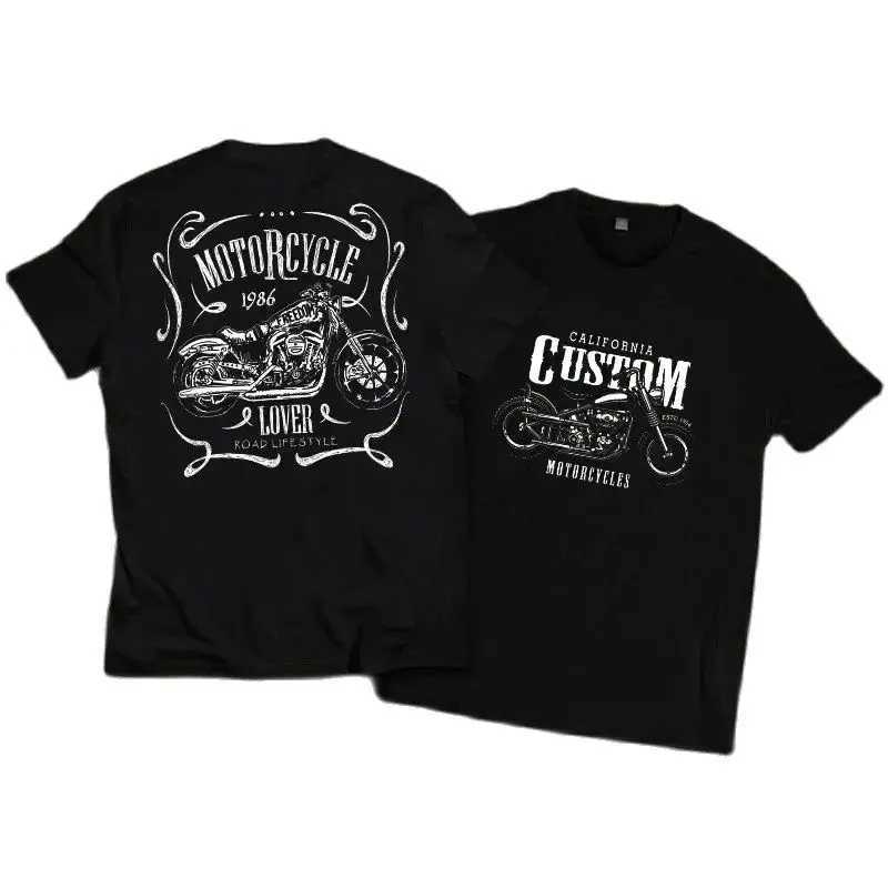 Men O-Neck Large-Sized Short Sleeved Pure Cotton T-Shirt Unisex Rock American Retro Harley Motorcycle Printed Loose Tops T-shirtT250207