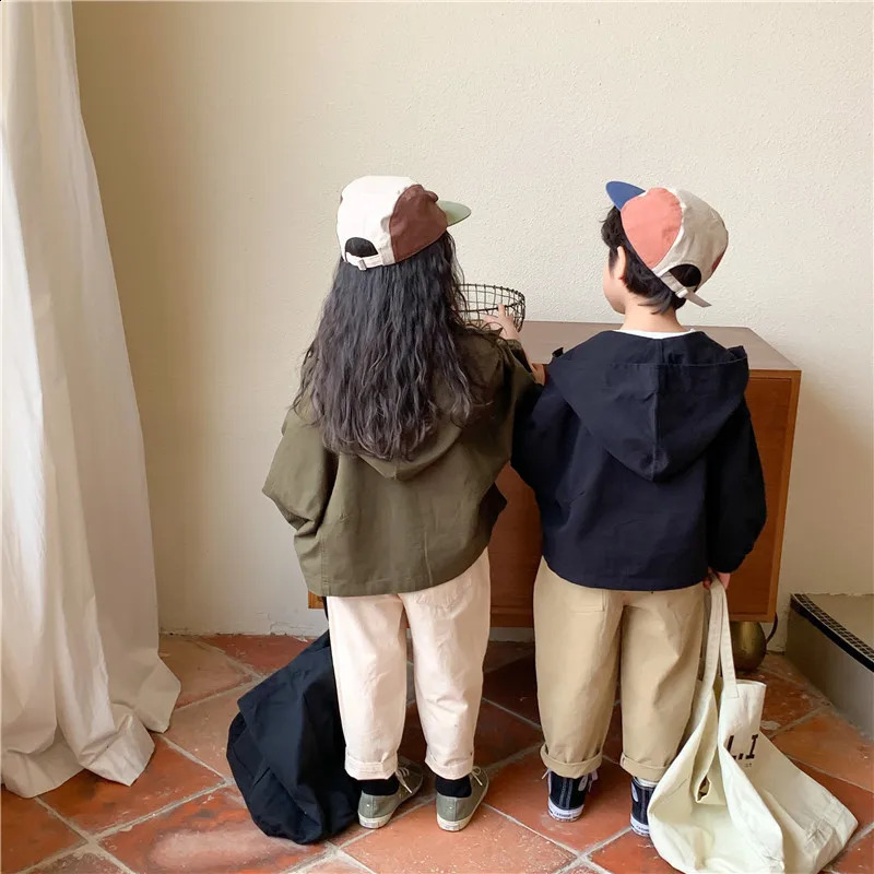 Children Clothing Kids Fashion Hooded Trench Coat Spring and Autumn Korean Style Boy Loose Casual Long Sleeved Coat 250206