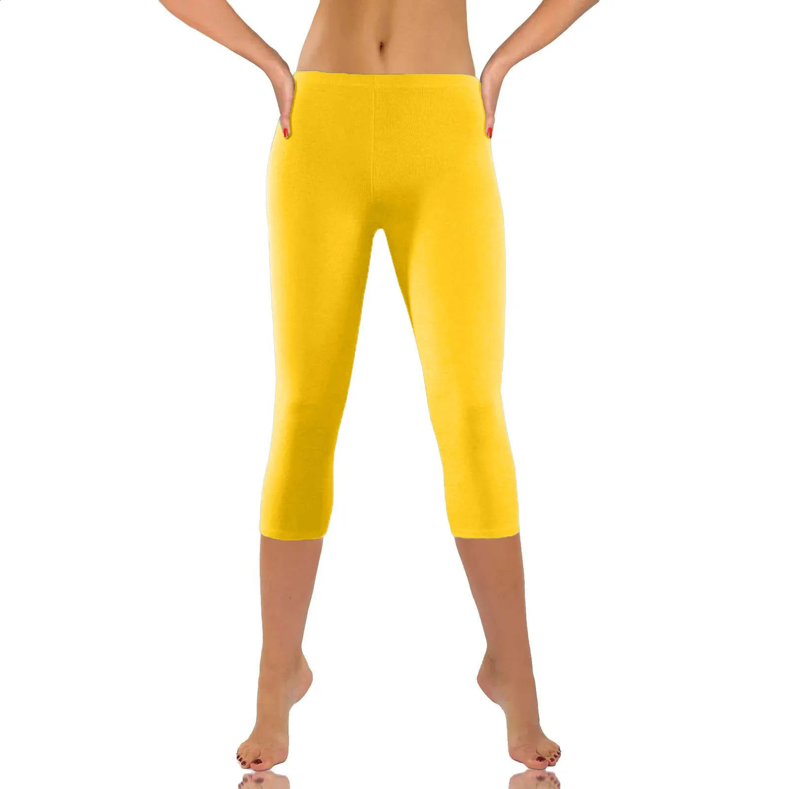 Womens Cropped Leggings Women Soild Elastic Multicolor Low Rise Hip Raised 250206