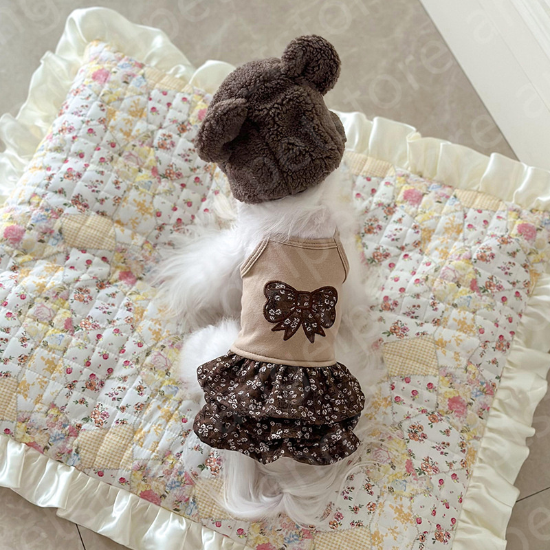 Pet dog clothing Floral brown velvet camisole dress pullover pet clothing for cats dogs dresses clothes warm dog sweater pet wear clothes