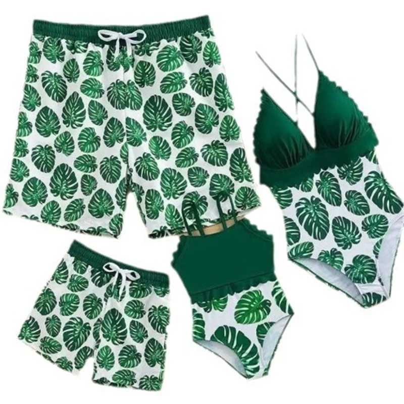 Family Matching Swimsuit Father Son Mother Daughter Swimwear Summer New Beach Sunny Bikini Kids Fashion Prints Clothes Suits W250207