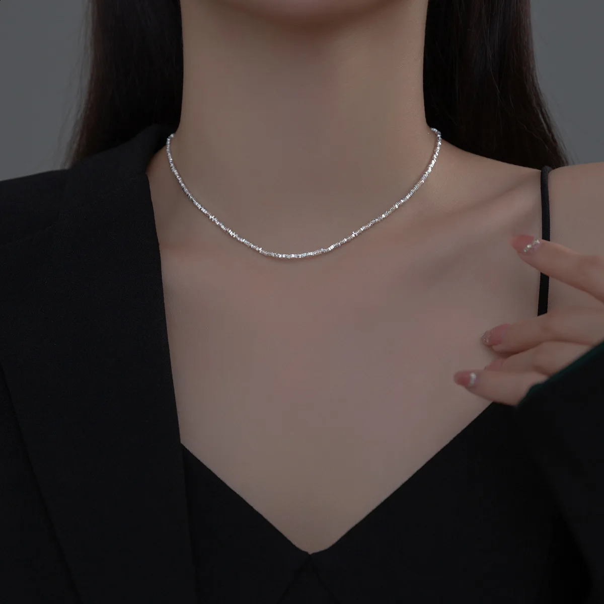 La Monada 34.55.5cm Womens Necklace 925 Silver Chains Woman On Neck Silver Irregular Bead Women Necklace Silver Girls 250120