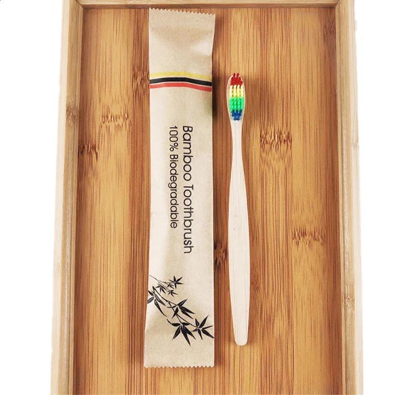 50pack Bamboo Toothbrush Set Single Cowhide Wrapped Natural and Environmentally Friendly Bamboo Toothbrush Tablet 250206