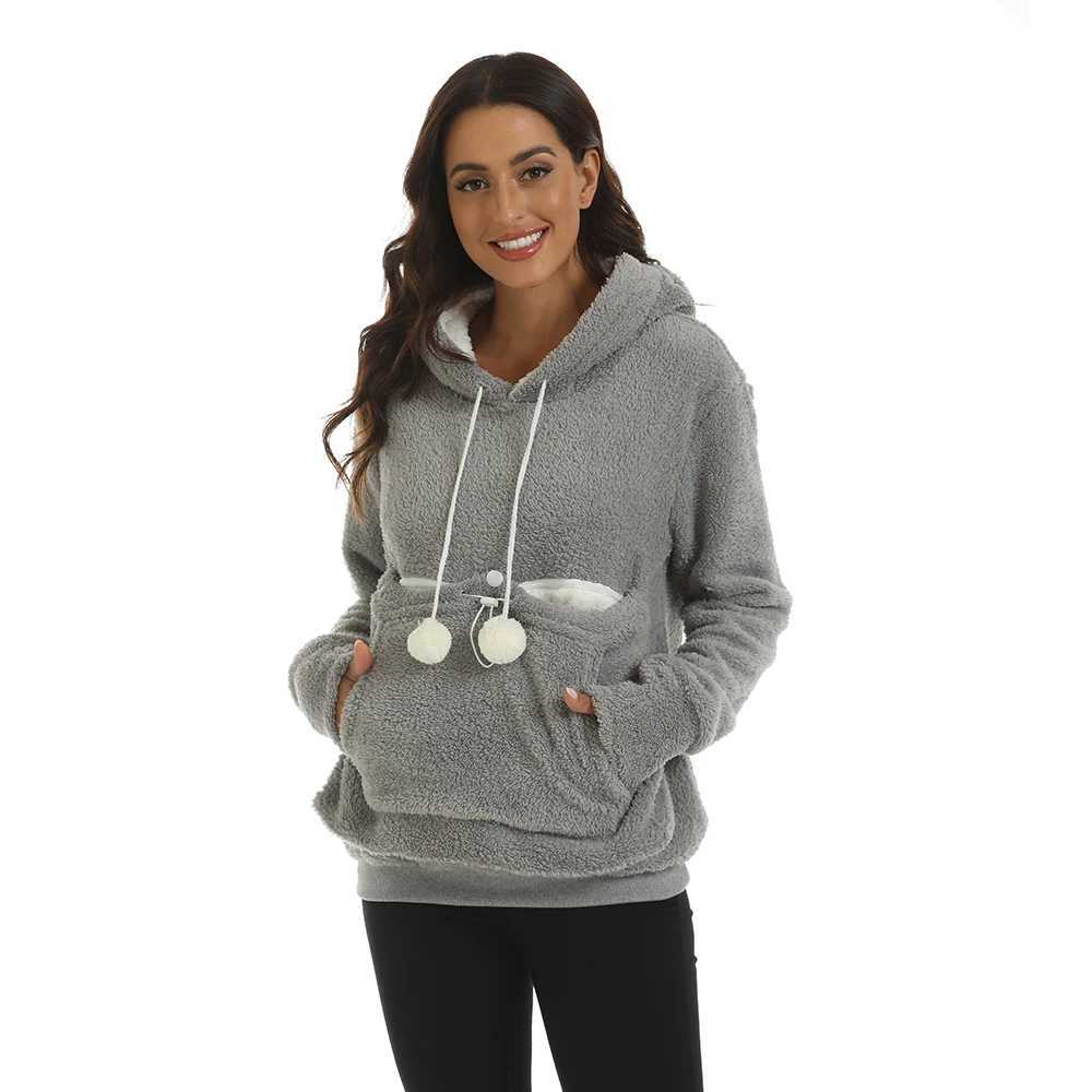 Hoodies Women 2024 Cute Pet Hoodies Dropshipping Sweatshirt with Ear Cartoon Big Pouch Long Sleeve Loose Plush Pullover Autumn W250207