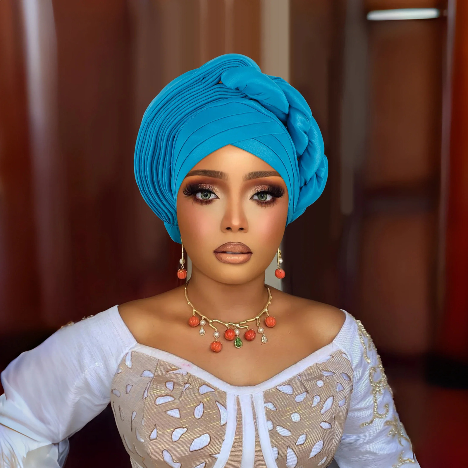 African Auto Gele Headtie Aso Oke Nigeria Braids Wedding Headgear Women Muslim Bonnet Hijab Turban Cap Already Made Head Wraps 250207
