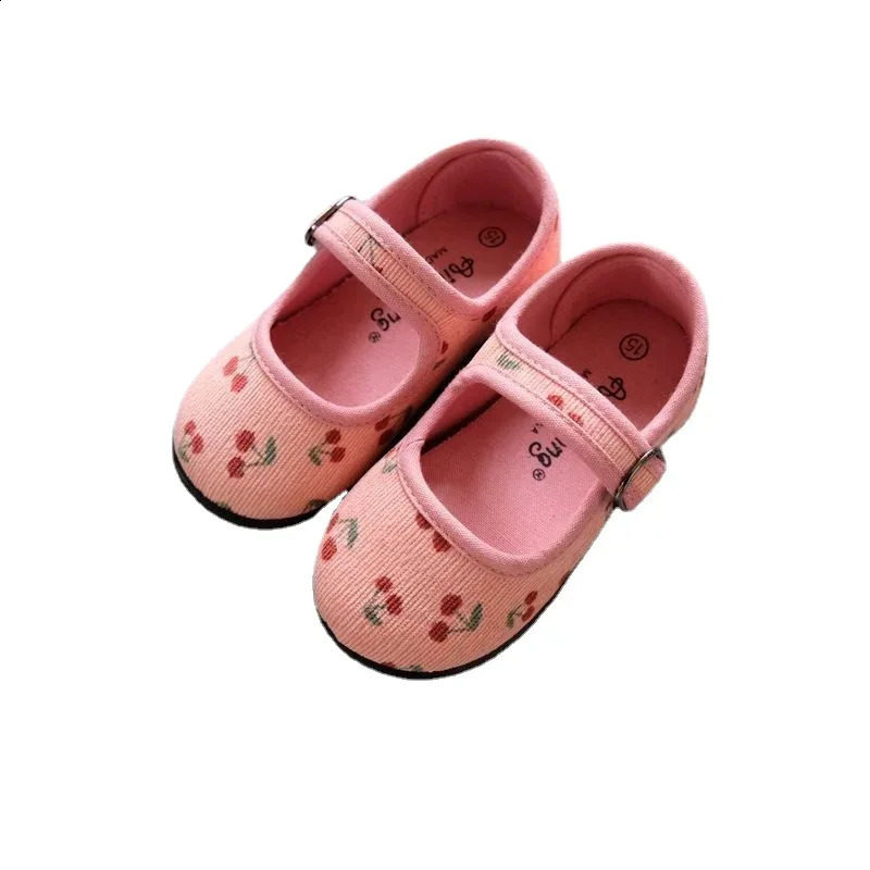 Korean Version Corduroy Floral Canvas Shoes Girls Square Mouth Indoor Shoes Soft Soled Non-slip Baby Casual Shoes Zapatillas 250206