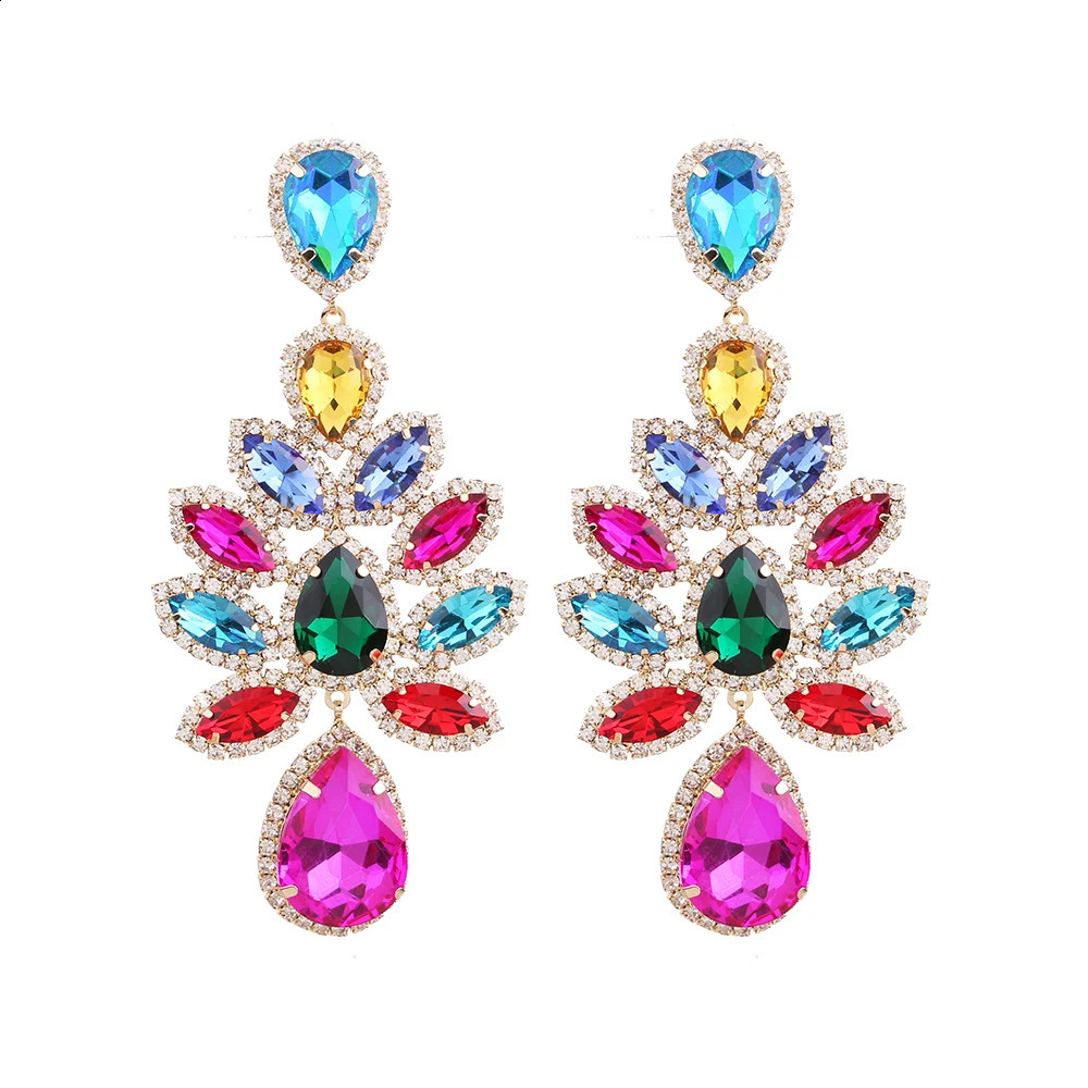 Novelty Shiny Rhinestone Flowers Dangle Earrings For Women Fashion Jewlery Evening Dress Statement Earrings Accessory 250117