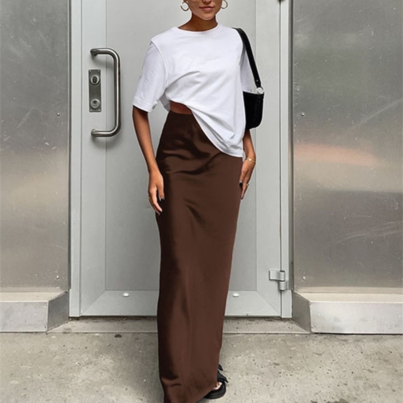 Elegant Satin Black Trumpet Skirts Fashion Slim High Waist Skirts Women Female Solid Office Long Skirt Spring Summer 250206