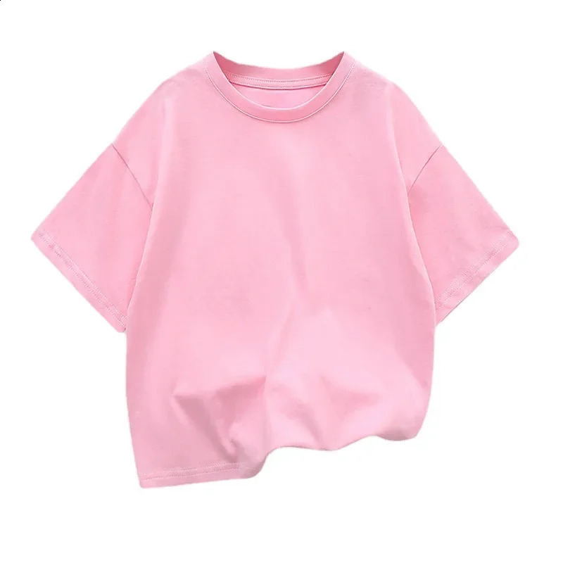 Kids Dropped Shoulder Short-sleeved T-shirt Summer Pure Cotton Round Neck Loose Bottoming Shirt Student Sportswear 2-10Y 250207