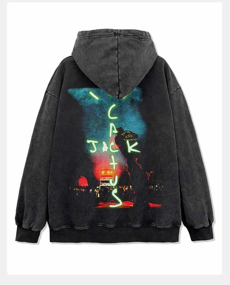 Vetro black printed washed long sleeved round neck casual hooded sweatshirt harajuku promo hoodie high quality tracksuit men W250207