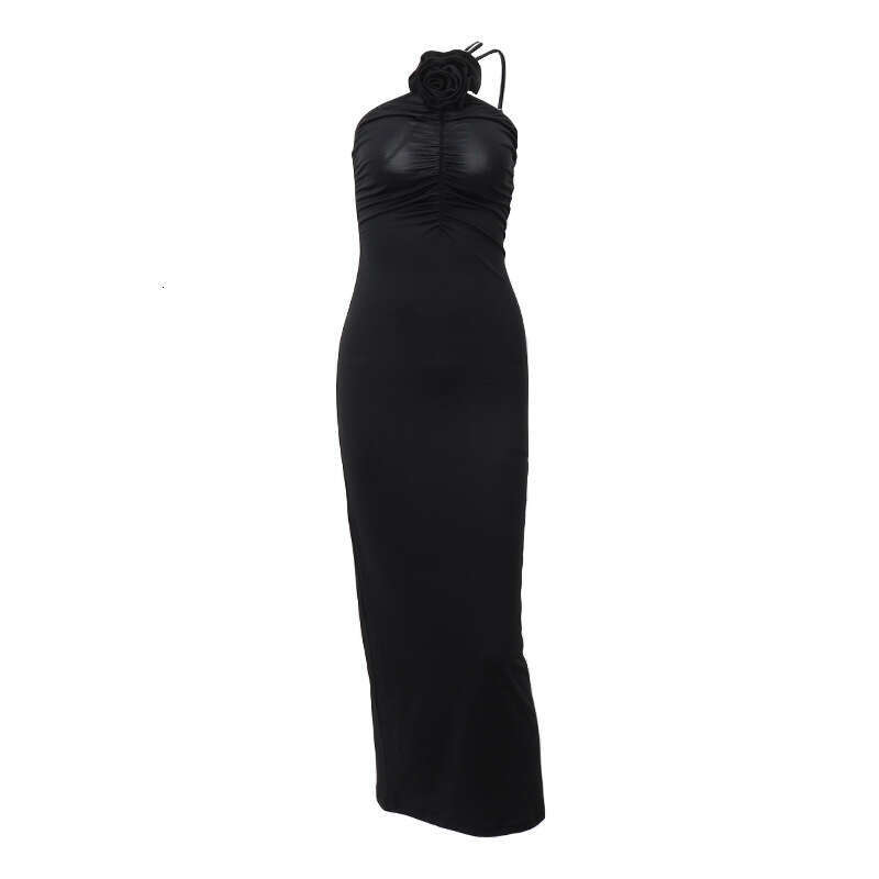 European and American women's 2025 summer sexy backless single shoulder pleated slim fit dress with feminine temperament versatile new trend clot