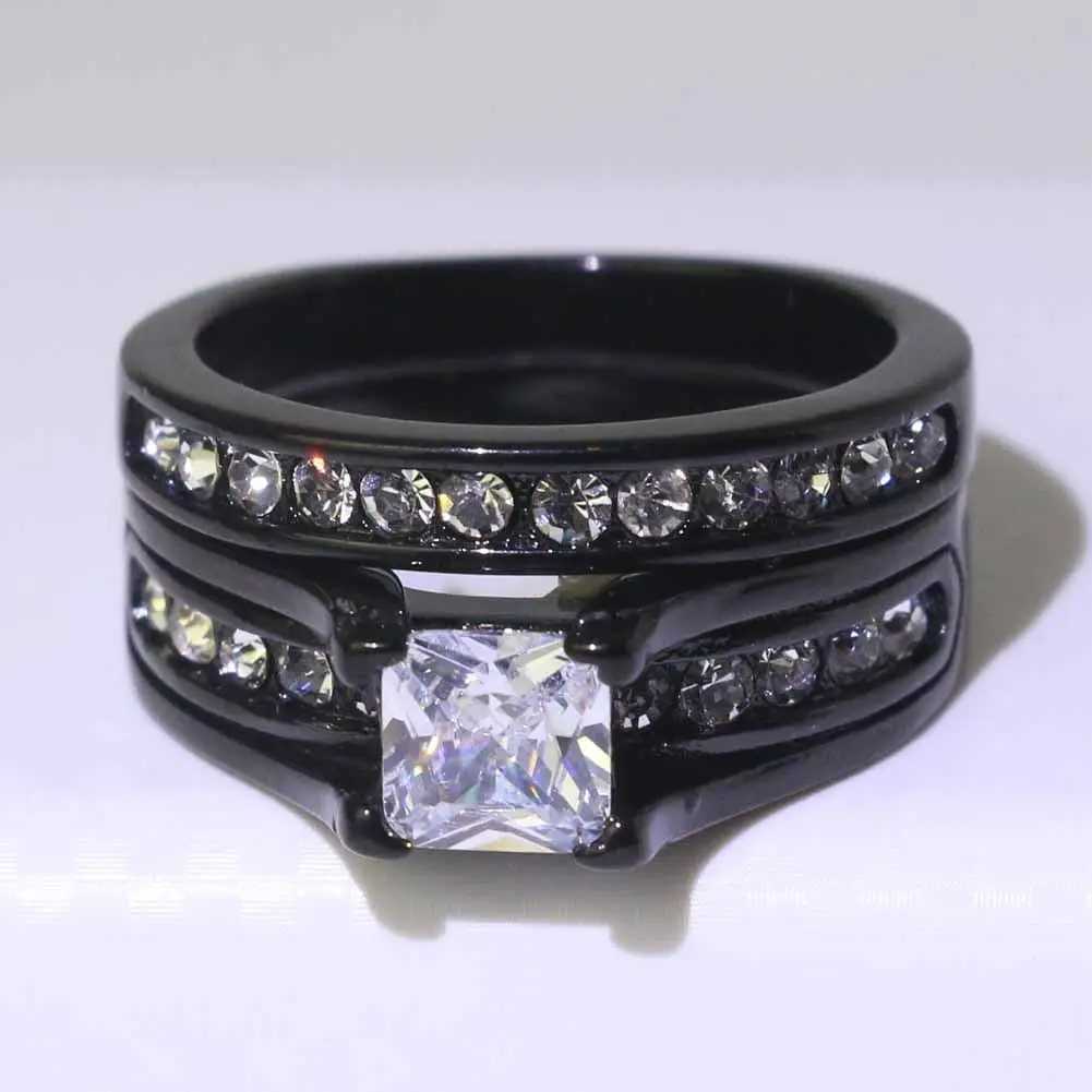 Fashion Couple Rings Romantic White Rhinestones CZ Women Rings Set Simple Mens Stainless Steel Rings For Couple Wedding Jewelry W250207