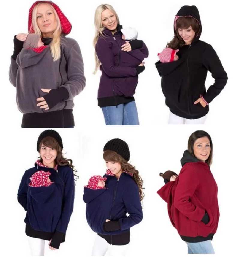 3 in 1 Maternity Kangaroo Hooded Sweatshirt Multifunction Womens Detachable Zipper Jacket for Baby and Mother W250207