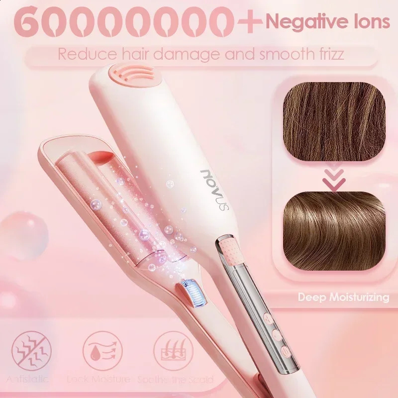 NOVUS 32MM Wavy Hair Curlers French Egg Roll Head Waver Styler 6000w negative ion Fast Heating 60 Min Auto off Curling Iron 250206