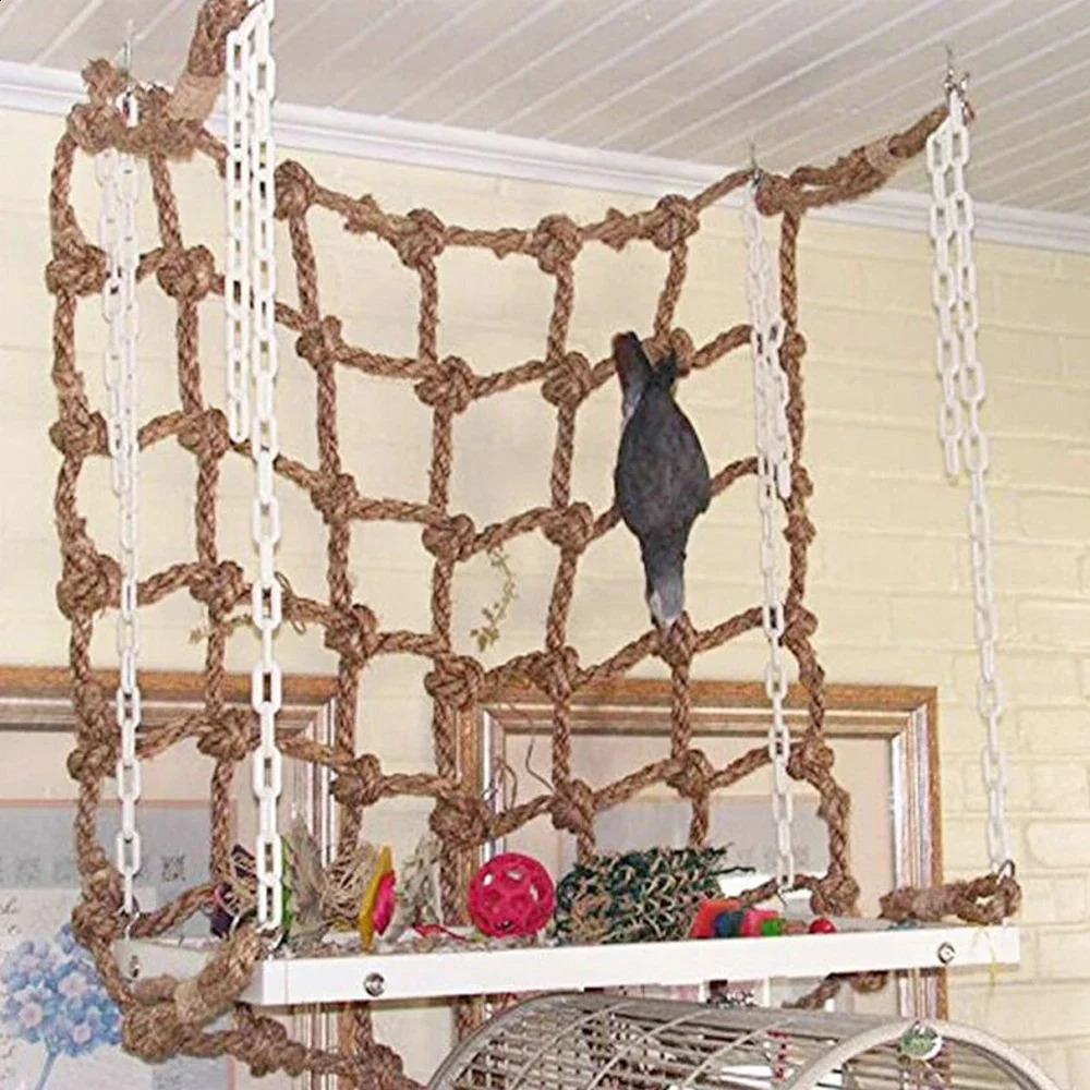 Birds Swing Ladder Toys Hemp Rope Net Pet Parrot Birds Chew Play Climbing Ropes with Hook Pet Accesorios for Bird Indoor Toy 250206