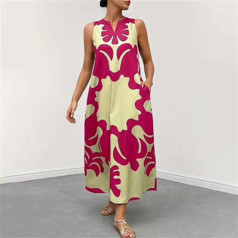 Ladies New Spring Summer Daily Casual Dress Urban Street Fashion Sveless Long Dress 3D Flower Print V-Neck Womens Maxi DressXJ2500207