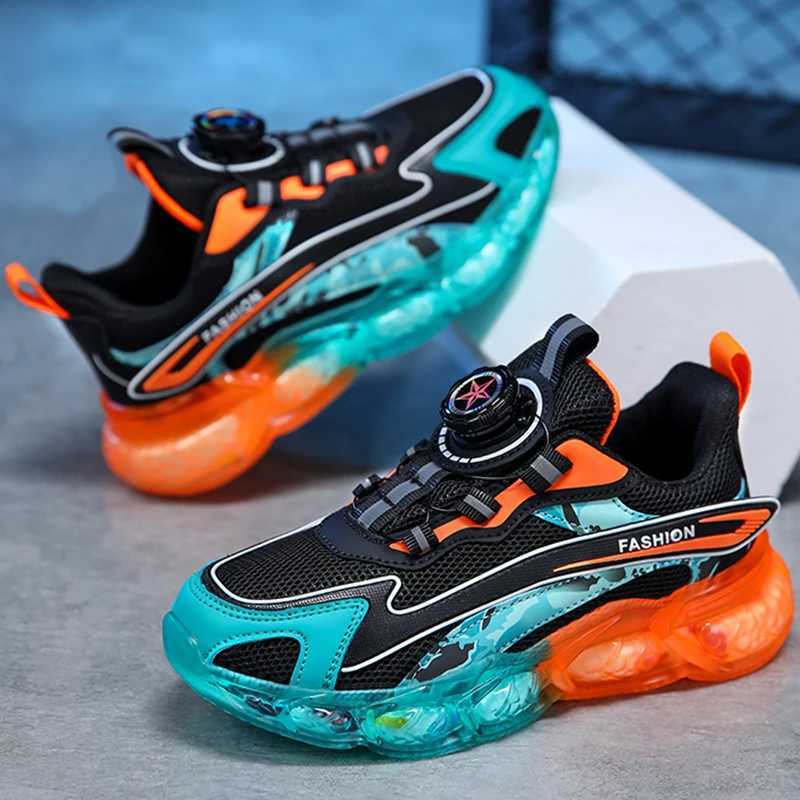 Childrens sports shoes with mesh breathable comfortable flat walking shoes rotating buttons luxurious design fashionable running tennis shoes W250207