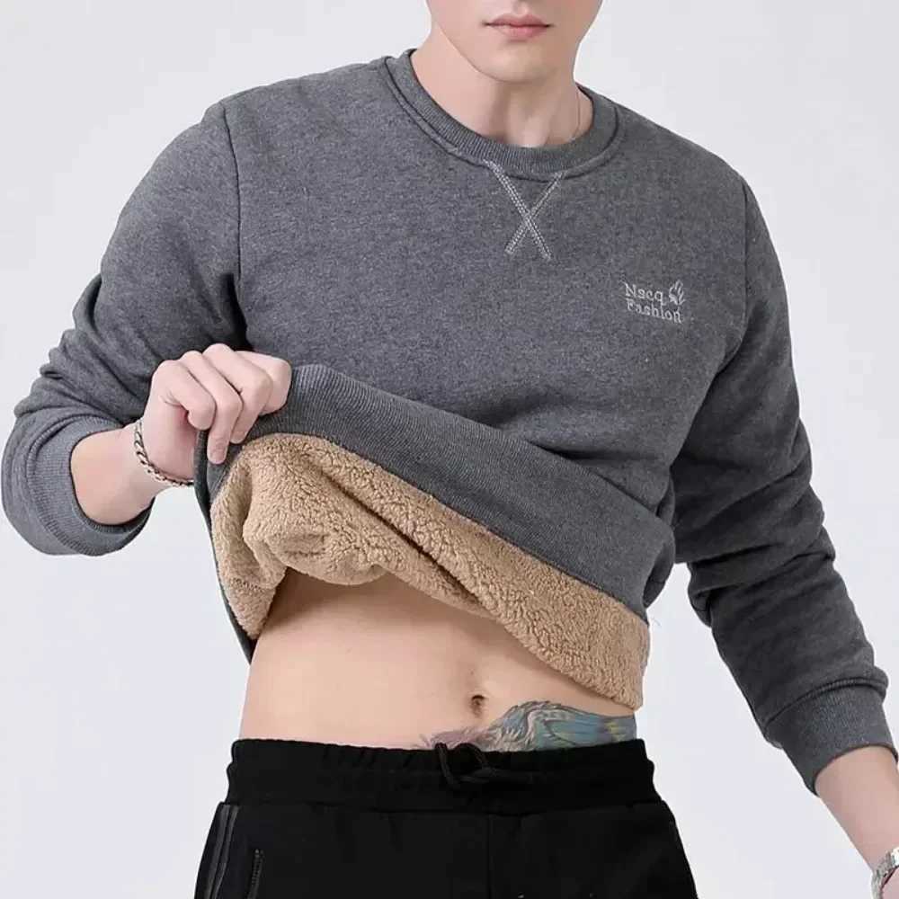 Winter sweatshirt mens long sleeved mens wool lined warm sweatshirt solid color quarter zip sweatshirt thick Plus size 8XL W250207