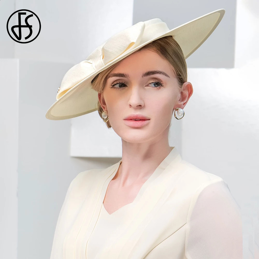 Wide brimmed church headwear Ladies big bow formal hat Wedding Bride Tea flat fedora 250207