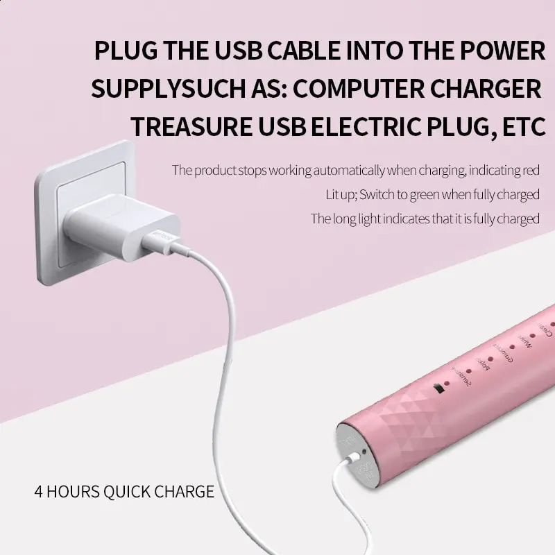 Jianpai Adult Blue Pink Sonic Electric Toothbrush Adult 5-gear Mode USB Charging IPX7 Waterproof Sonic Electric Toothbrush 250206