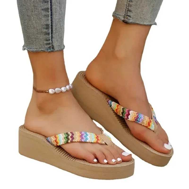 Summer Womens Slippers Wedge Thick Sole Womens Shoes Outdoor Beac Fi Flip Flop Bohemian Style SandalsXJ250207