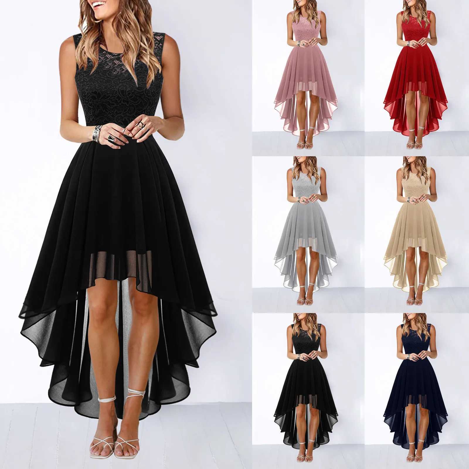 Vintage Floral Lace Party Dress Women Sveless Ele Irregular Sexy Dresses Robe Autumn Lady Formal Bridesmaid Evening DressXJ2500207