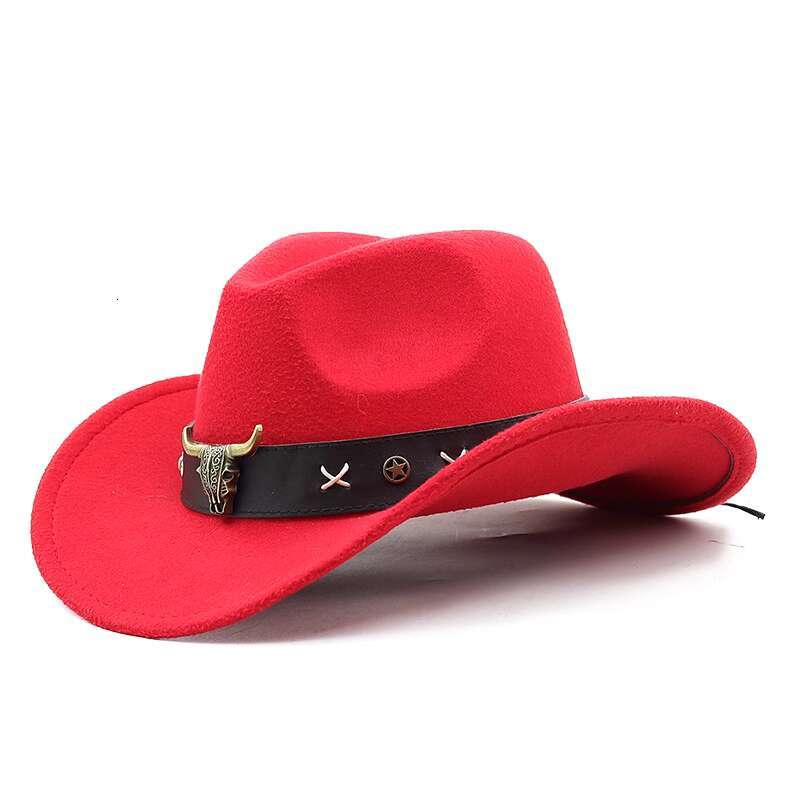 Mongolian Tibetan Bullhead Logo Top Ethnic Style Western Cowboy Curled Eaves Riding Woolen British Felt Hat