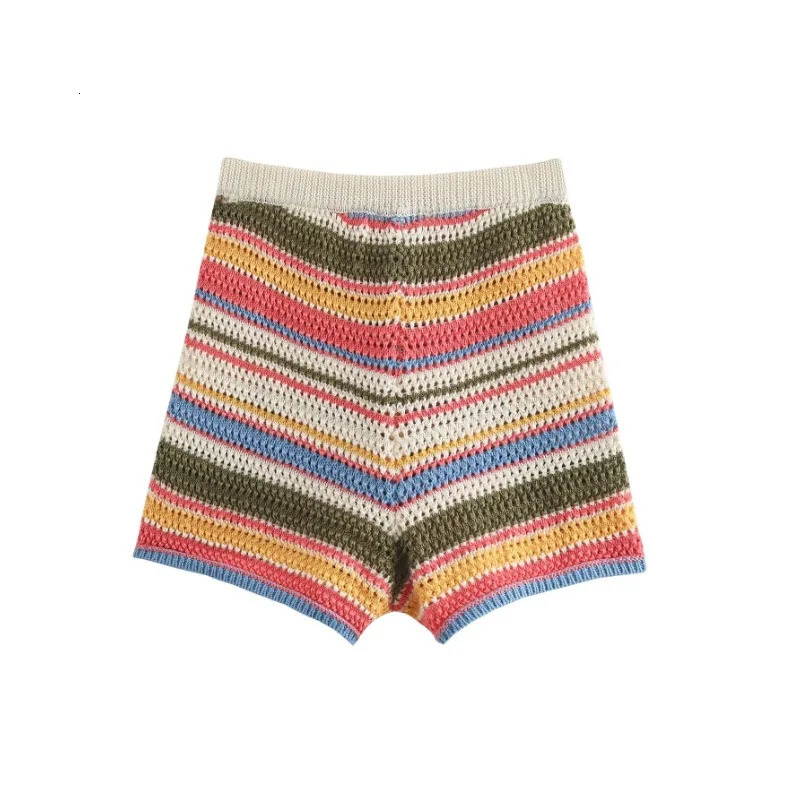 TRAF ZR Short Set Woman Two Pieces Casual Elegant Prairie Chic Striped Patchwork Sets Summer Suit Sleeve 250206