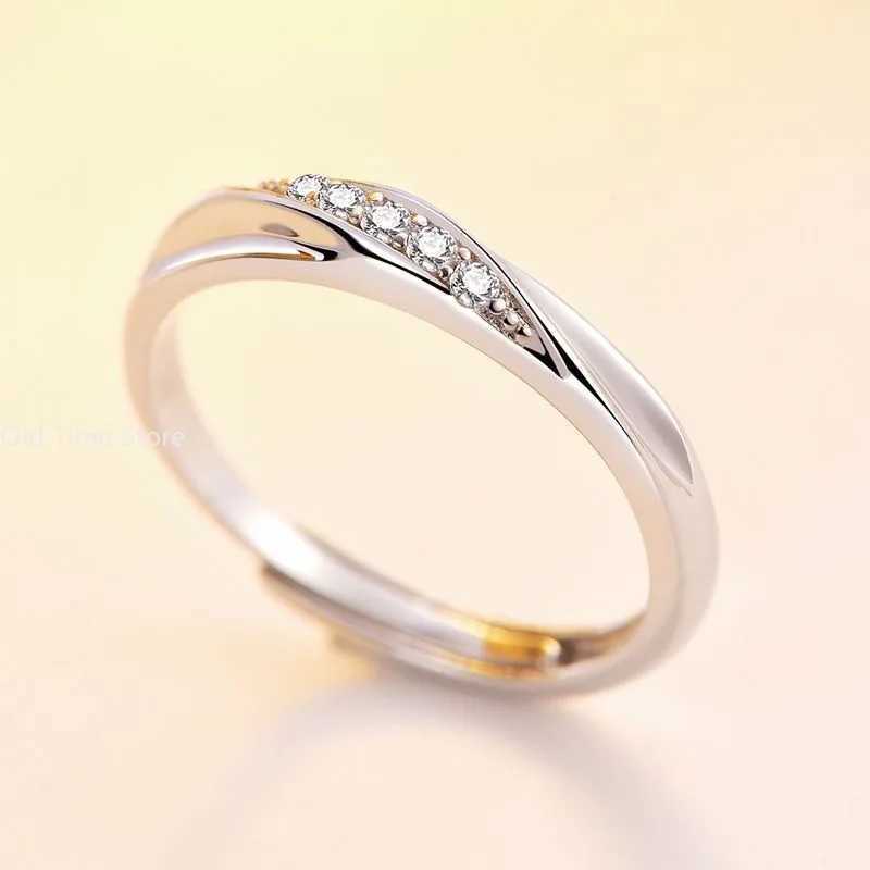 Simple Fashion Couple Rings Set Silver Color Opening Adjustable Finger Light Luxury Jewelry For Women Men Anniversary Gift W250207