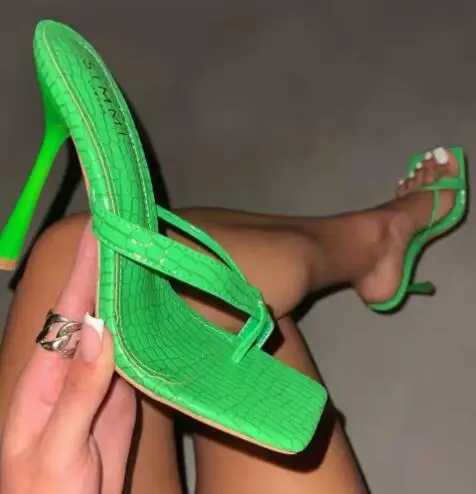 2024 women new snake pattern leather stiletto high-heeled sandals and slippers female large size high-heeled slippers womenXJ250207