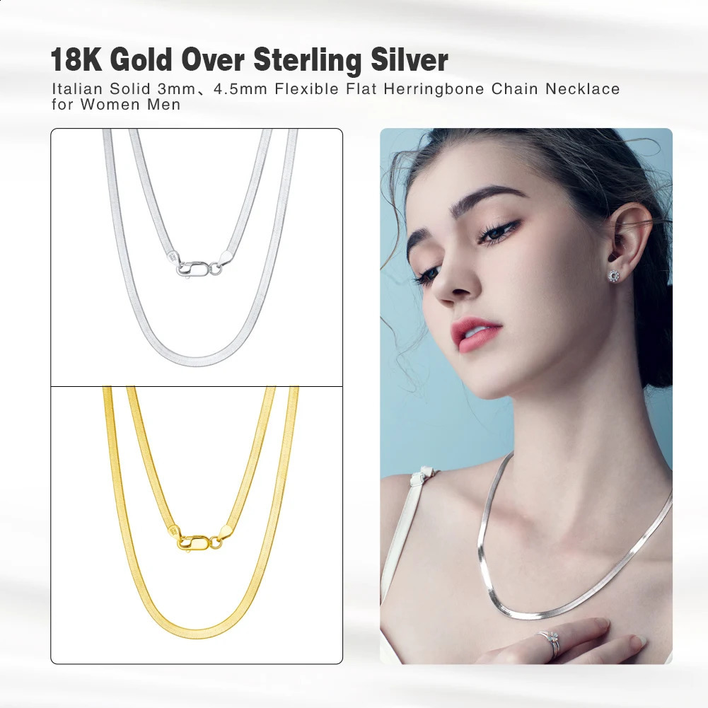 ORSA JEWELS 925 Sterling Silver m Gold Flexible Flat Chain Herringbone Snake Chain Necklace for Women Neck Chain Jewelry SC35 250120