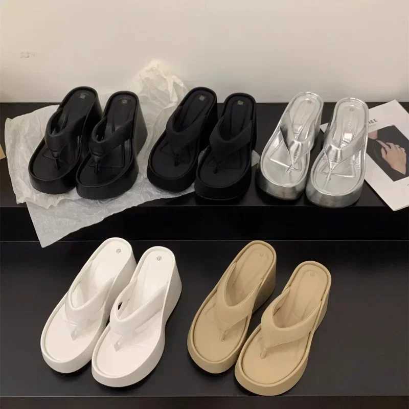 Women Wedge Clip Toe Flip Flops Summer Fi Chunky Platform Beach Sandals Ladies Thick Sole High Heeled Slippers SlidesXJ250207