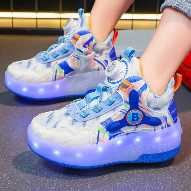 Childrens Outdoor Sports Shoes Casual Boys Two Wheeled LED Light Shoes Kids Training Roller Skating Shoes USB Charge Sneakers W250207
