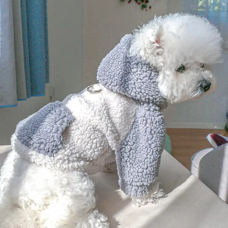 Berber Fleece Puppy Dog Hooded Sweater with Buckle Winter Warm Pet Clothes for Small Dogs Pomeranian Yorkie mascotas Sweatshirts 250206