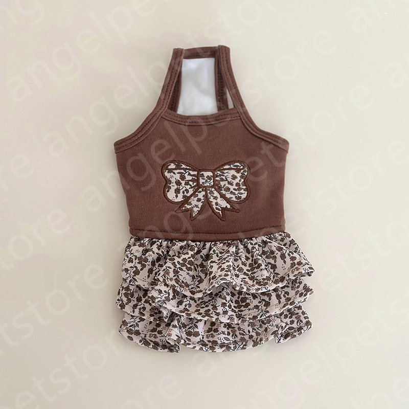 Pet dog clothing Floral brown velvet camisole dress pullover pet clothing for cats dogs dresses clothes warm dog sweater pet wear clothes