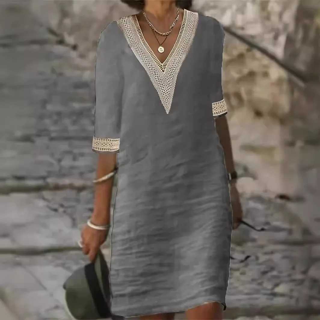 Womens Casual Midi Dresses 2025 Spring/summer Lace Cotton Linen White Dress Robes Vestido Branco Vestidos De jerXJ2500207