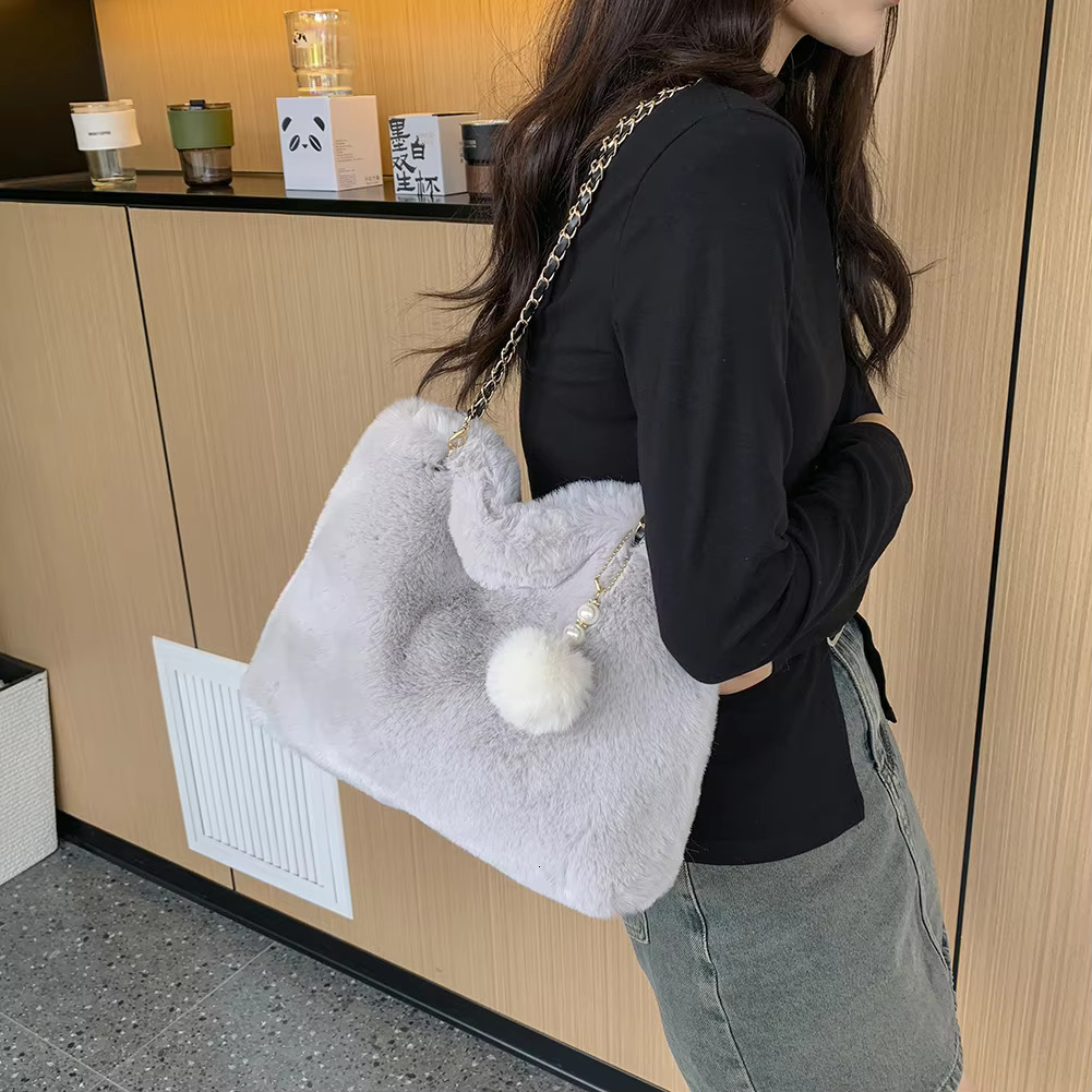 Women Fluffy Crosssbody Soft Plush Satchel Faux Fur With Pendant Large Capacity Female Fashion Travel Bag Polyester Cartoon