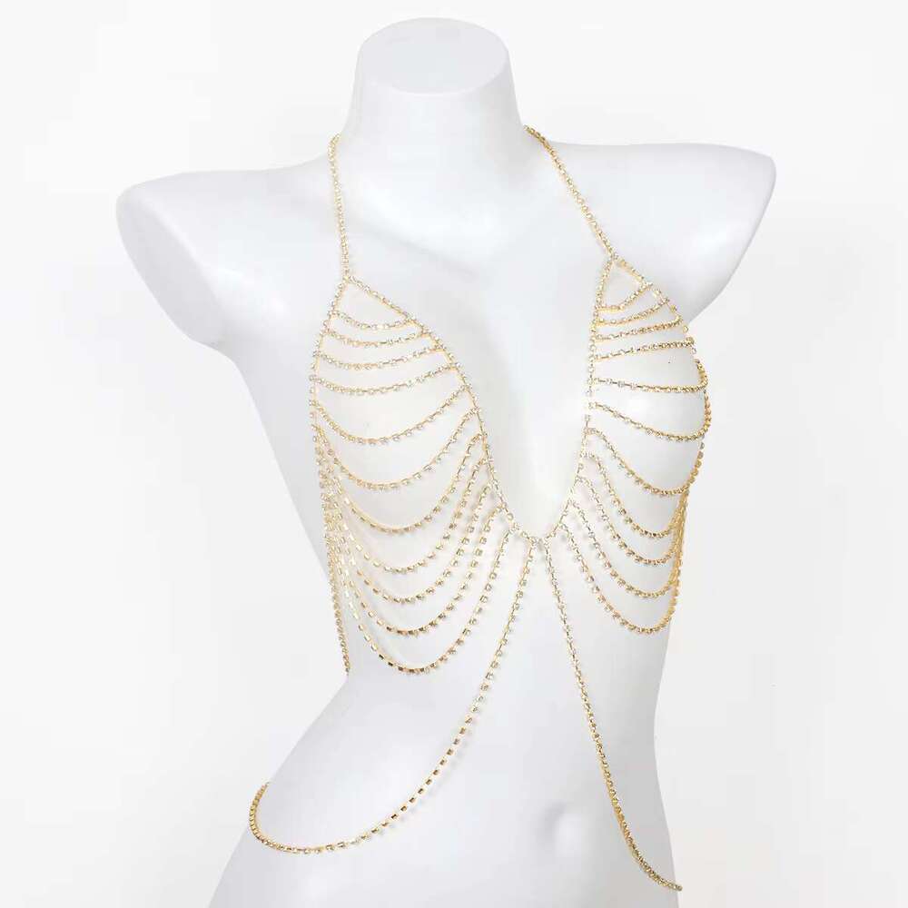 2024 New Trend Hanging Neck Stripe Rhie Chest Nightclub Women's Body Chain Jewelry