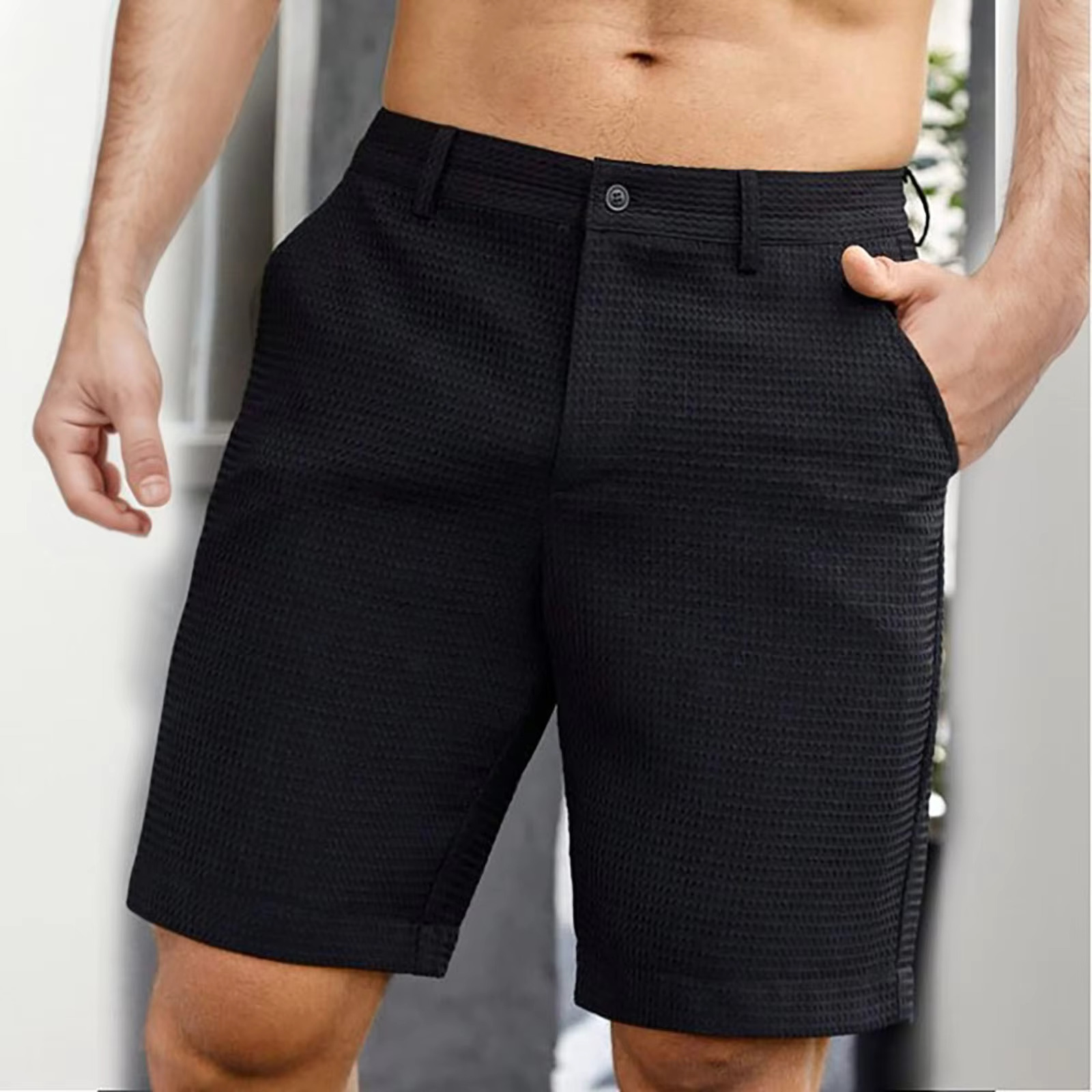 Men's Summer Quarter Solid Color Casual Dress Medium Pants Small Plaid Comfortable Fiess Basketball Sports Beach Shorts