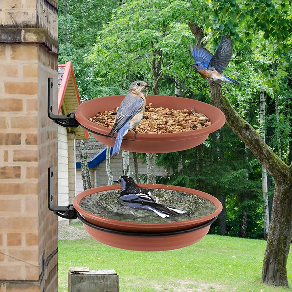 2 layer Bird Feeding Trays Wall Hanging Tree Mounted Bird Bath Spa Foldable Multifunctional Feeders for Garden Balcony Railing 250121