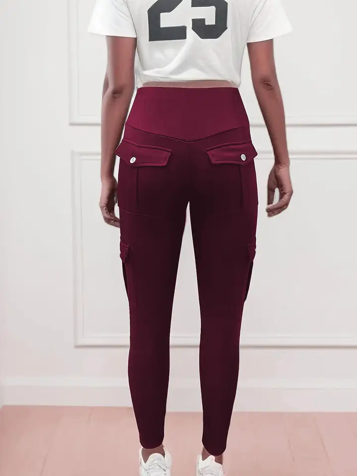 Plus Size Solid Pocket Skinny Leggings - High Waist Stretchy Comfortable Breathable and Versatile - Perfect for Autumn 250207